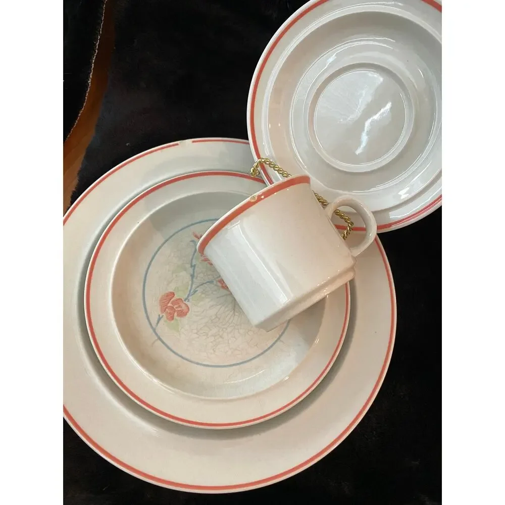 Vintage Anchor Hocking Coralsea Dishes Dinner Salad Cup and Saucers Bowls